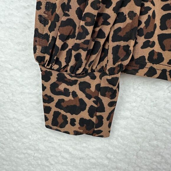 2/$30 Ember Leopard Mesh Corset Style Top L V-Neck Lace-Up Milkmaid Boho Mobwife - Picture 7 of 13